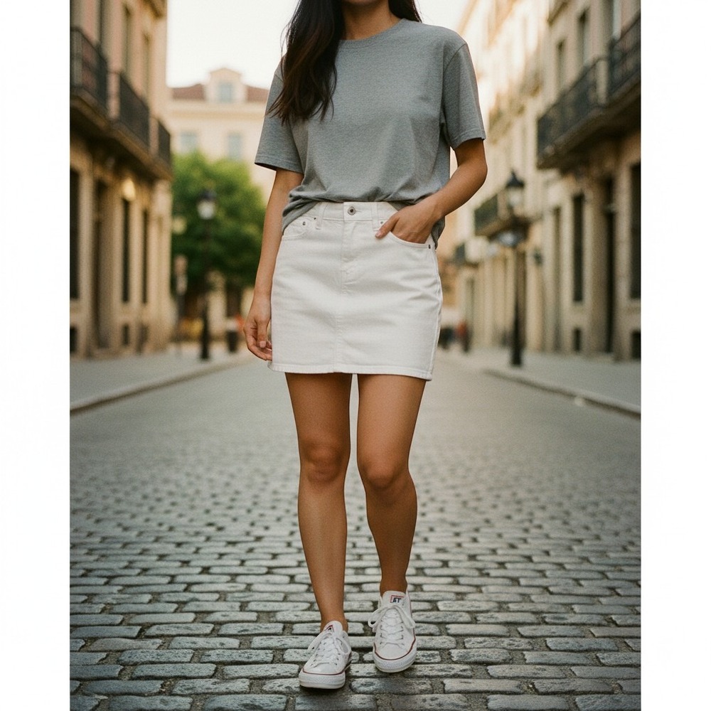 Ralph Lauren Sport White Denim Skirt Womens Size 29‎ Stretch Mini Jean Skirt